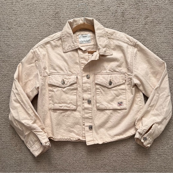 Bershka Front Utility Denim Cropped Oversized Jacket Small - Picture 2 of 2